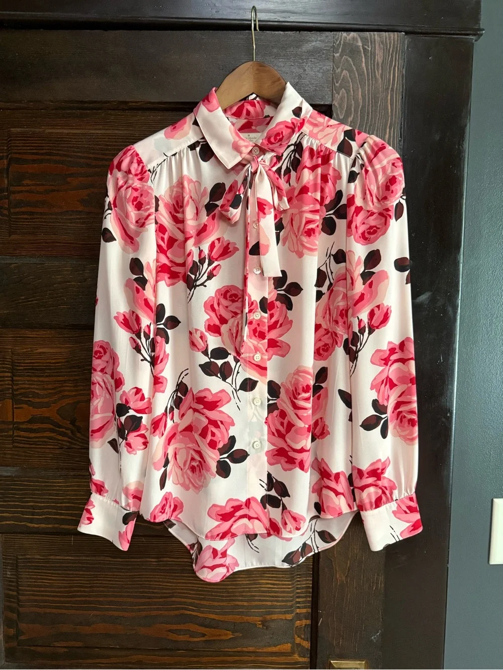 Kate Spade Pink Rose Print Button-Down Blouse